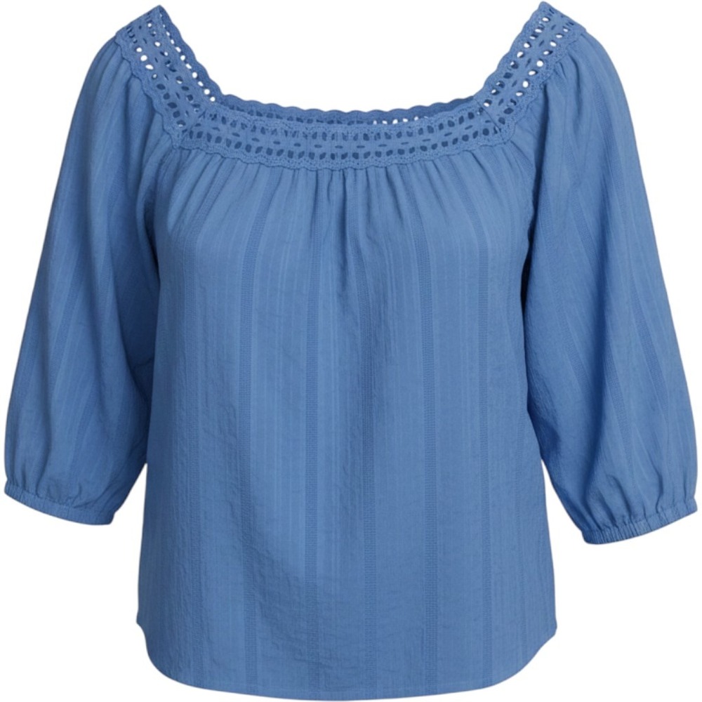 Lane Bryant Blue Crochet Square Neck‎ 3/4 Sleeve Boho Peasant Top Womans Size 16
